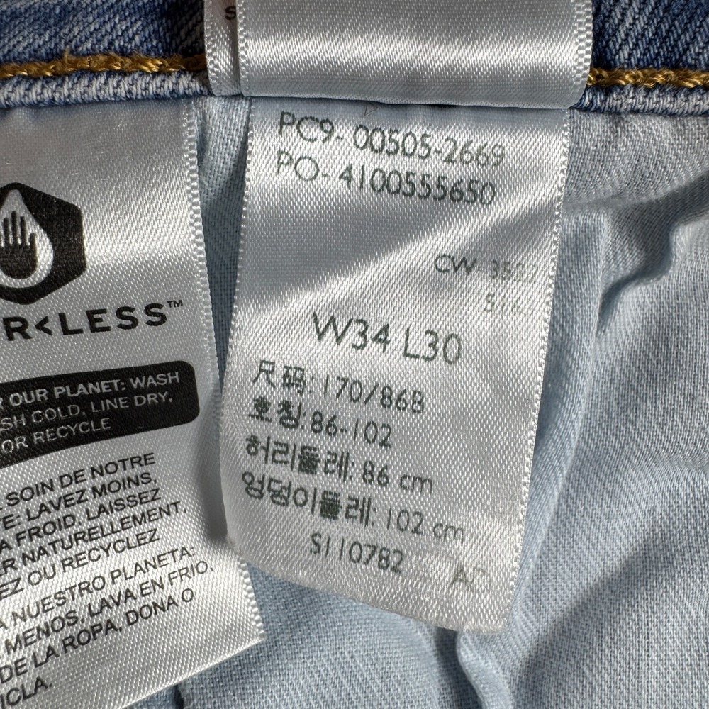 Levis 505 Regular Fit Mens 34x30 Light Wash Straight Leg Jeans Blue Denim - Picture 8 of 12